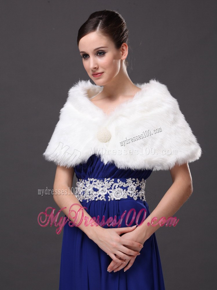 Gorgeous Rabbit Fur Special Occasion / Wedding Shawl In Ivory With V-neck